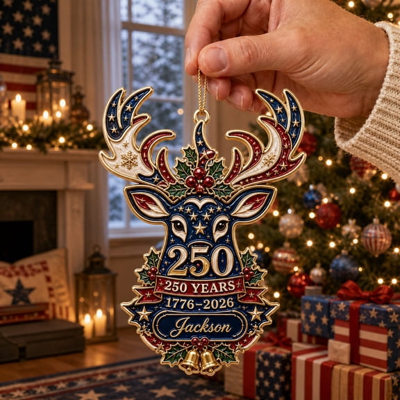 Acrylic Christmas Ornament Patriotic Reindeer Personalized Acrylic Tree Hanging for 250th Anniversary Gift