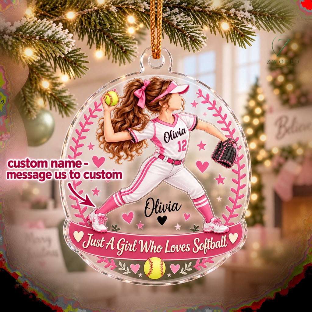 Acrylic Christmas Ornament, Personalized Softball Player Tree Hanging ...