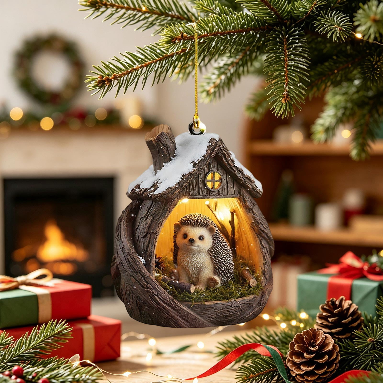 Led Panel Christmas Tree Acrylic Christmas Ornament – Tree Hollow Hedgehog with Warm LED Glow ...