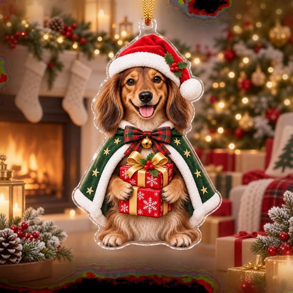 Acrylic Christmas Tree Ornament, Dachshund Santa Design Hanging Decoration for Dog Lovers