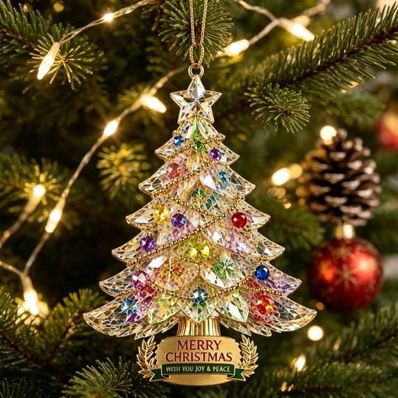 Acrylic Christmas Tree Ornament, Rhinestone Christmas Tree Hanging Pendant, Merry Christmas Decorations with Star Top for Car Window Home Holiday Party Gift