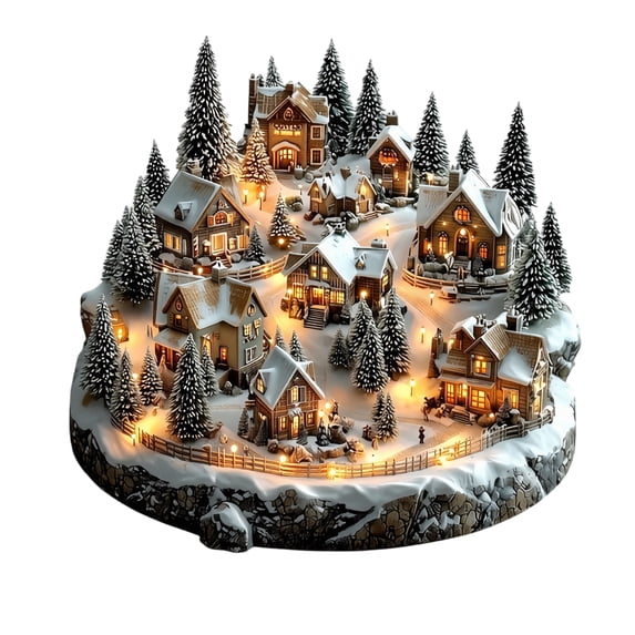 Acrylic Christmas Village Houses Decoration with Multi-Tier Snowy Scene and Warm Lights, 1 Piece, White and Brown, for Coffee Table, Christmas Table Decor