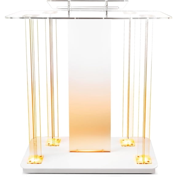 Acrylic Church Pulpit with Wheels, 46" Podium Stand with 15-Color RGB LED Lights, Lectern for Church, Wedding, Concert, Classroom