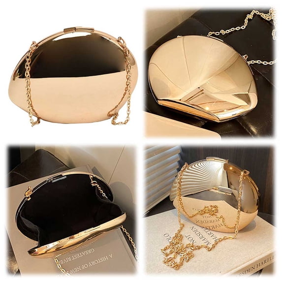 Shell Finish On Compact Acrylic Circle Evening Bag for Women, Glossy Shell Clutch with Chain ...
