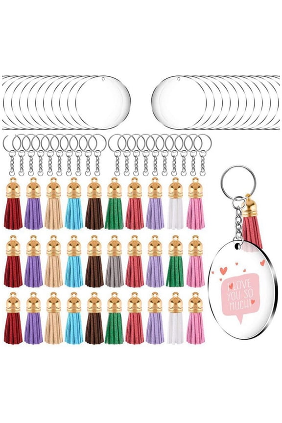 Acrylic Circle Keychain Blanks Clear Kit 120Pcs for , Golden