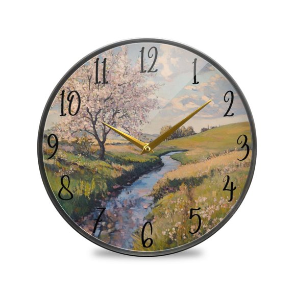 Acrylic Circular Clock 11.9x11.9 Inch Circular Clock Decorative Clock Creative Clock Dual-Purpose Clock Wall Clock Clock Decorate Your Space Beautiful Spring Scenery