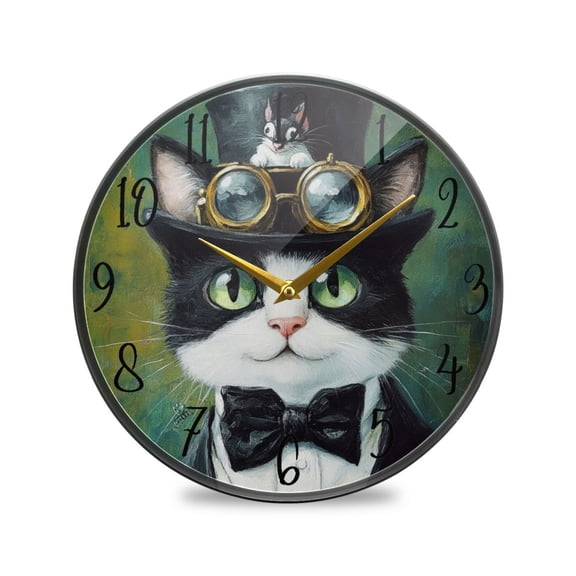 Acrylic Circular Clock 11.9x11.9 Inch Circular Clock Decorative Clock Creative Clock Dual-Purpose Clock Wall Clock Clock Decorate Your Space Black Cat in Suit
