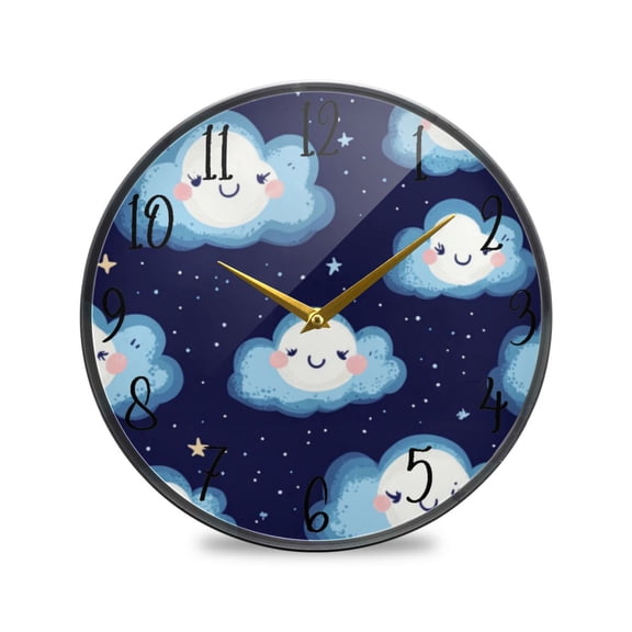 Acrylic Circular Clock 11.9x11.9 Inch Circular Clock Decorative Clock Creative Clock Dual-Purpose Clock Wall Clock Clock Decorate Your Space Cartoon Blue Smile Cloud