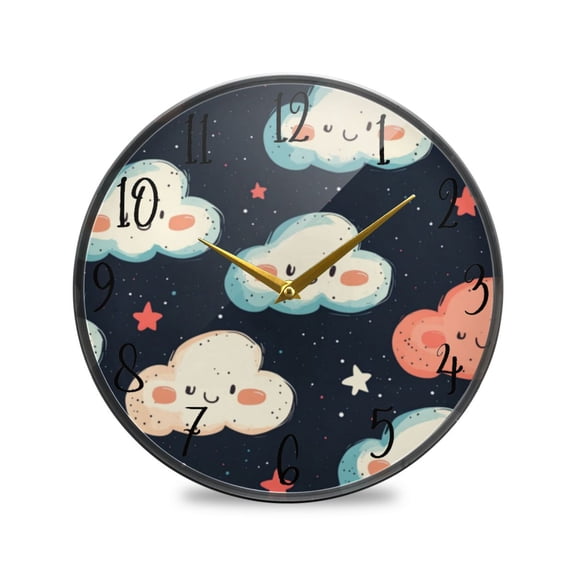 Acrylic Circular Clock 11.9x11.9 Inch Circular Clock Decorative Clock Creative Clock Dual-Purpose Clock Wall Clock Clock Decorate Your Space Cartoon Cute Smile Cloud