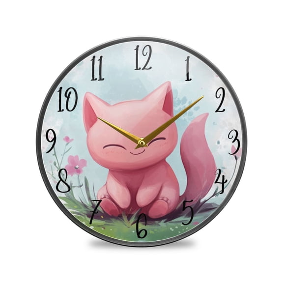 Acrylic Circular Clock 11.9x11.9 Inch Circular Clock Decorative Clock Creative Clock Dual-Purpose Clock Wall Clock Clock Decorate Your Space A Cartoon Pink Cat