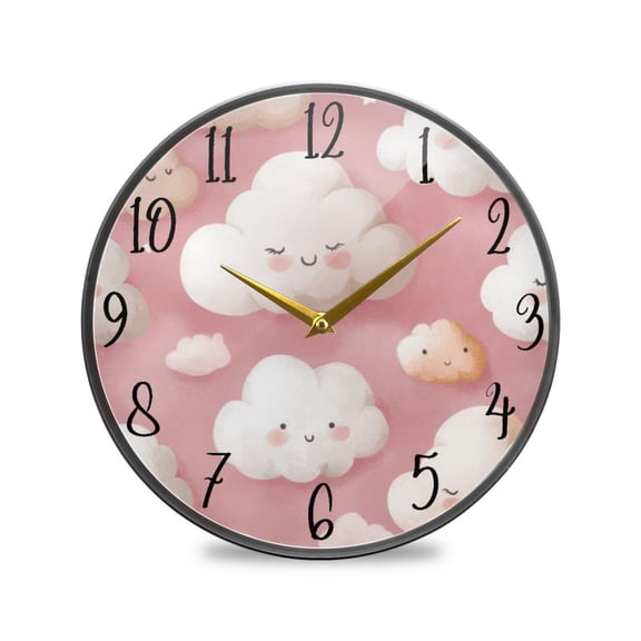 Acrylic Circular Clock 11.9x11.9 Inch Circular Clock Decorative Clock Creative Clock Dual-Purpose Clock Wall Clock Clock Decorate Your Space Cartoon Pink Smile Cloud