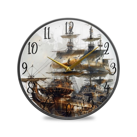 Acrylic Circular Clock 11.9x11.9 Inch Circular Clock Decorative Clock Creative Clock Dual-Purpose Clock Wall Clock Clock Decorate Your Space Cartoon Ship