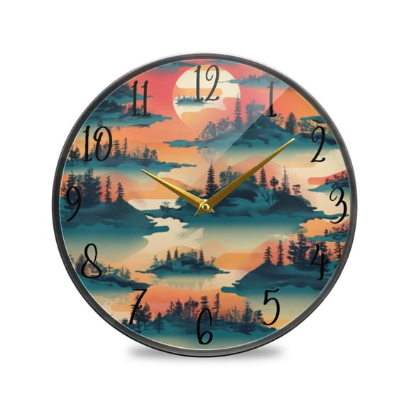 Acrylic Circular Clock 11.9x11.9 Inch Circular Clock Decorative Clock Creative Clock Dual-Purpose Clock Wall Clock Clock Decorate Your Space Cartoon Sunsets and Trees