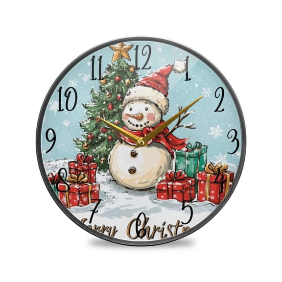 Acrylic Circular Clock 11.9x11.9 Inch Circular Clock Decorative Clock Creative Clock Dual-Purpose Clock Wall Clock Clock Decorate Your Space Christmas Cartoon Snowman Picture