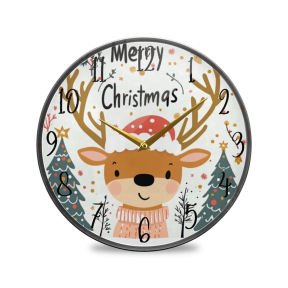 Acrylic Circular Clock 11.9x11.9 Inch Circular Clock Decorative Clock Creative Clock Dual-Purpose Clock Wall Clock Clock Decorate Your Space Christmas Cartoon Deer Picture