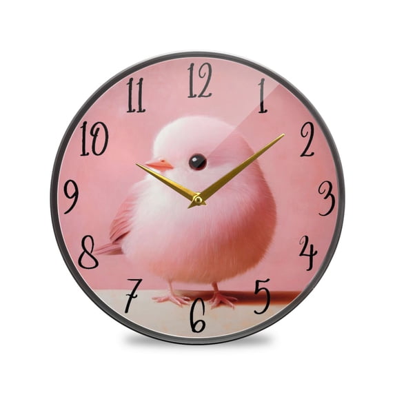 Acrylic Circular Clock 11.9x11.9 Inch Circular Clock Decorative Clock Creative Clock Dual-Purpose Clock Wall Clock Clock Decorate Your Space Cute Pink Bird