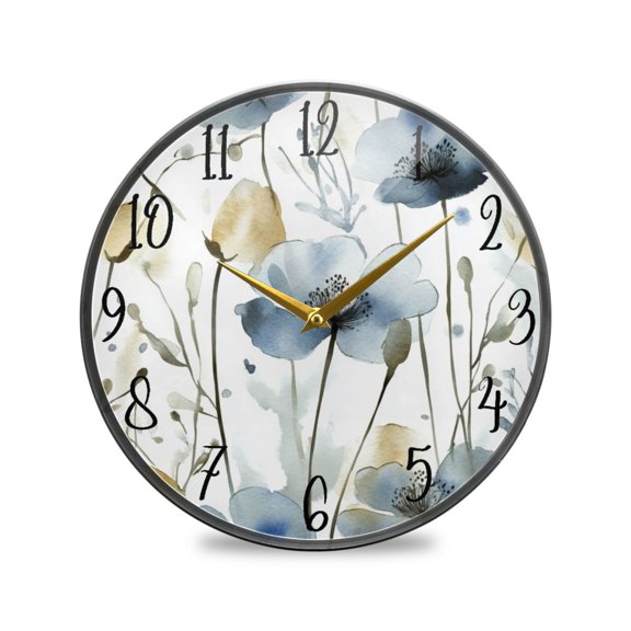 Acrylic Circular Clock 11.9x11.9 Inch Circular Clock Decorative Clock Creative Clock Dual-Purpose Clock Wall Clock Clock Decorate Your Space Gray Watercolor Flowers