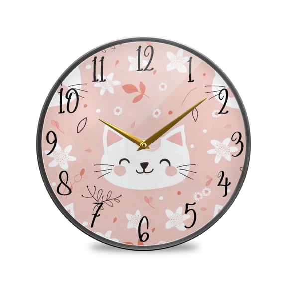Acrylic Circular Clock 11.9x11.9 Inch Circular Clock Decorative Clock Creative Clock Dual-Purpose Clock Wall Clock Clock Decorate Your Space Pink Cat