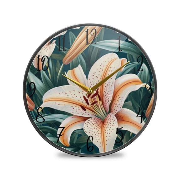 Acrylic Circular Clock 11.9x11.9 Inch Circular Clock Decorative Clock Creative Clock Dual-Purpose Clock Wall Clock Clock Decorate Your Space Pretty White Lilies