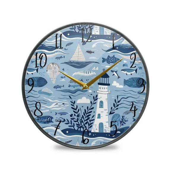 Acrylic Circular Clock 11.9x11.9 Inch Circular Clock Decorative Clock Creative Clock Dual-Purpose Clock Wall Clock Clock Decorate Your Space Seaside Lighthouse