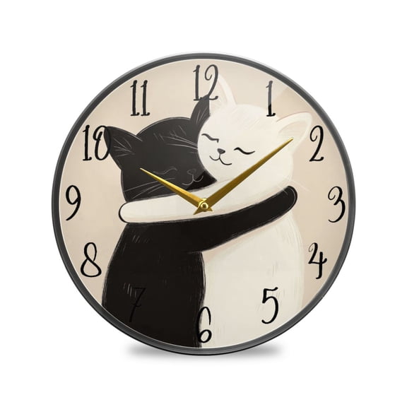 Acrylic Circular Clock 11.9x11.9 Inch Circular Clock Decorative Clock Creative Clock Dual-Purpose Clock Wall Clock Clock Decorate Your Space Two Cats Hugging