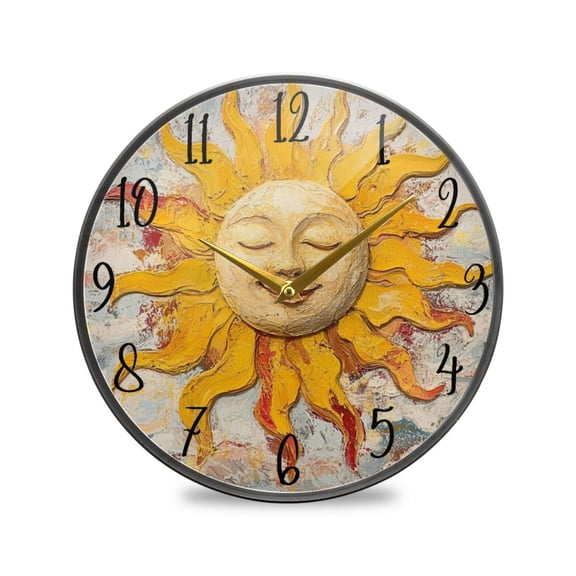 Acrylic Circular Clock 11.9x11.9 Inch Circular Clock Decorative Clock Creative Clock Dual-Purpose Clock Wall Clock Clock Decorate Your Space Yellow Smiling Sun Pattern