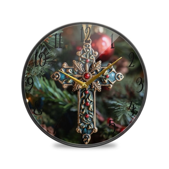 Acrylic Circular Clock 9.5x9.5 Inch Circular Clock Decorative Clock Creative Clock Dual-Purpose Clock Wall Clock Clock Decorate Your Space Beautiful Cross for Christmas