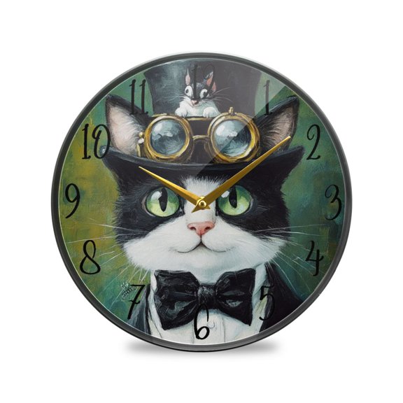 Acrylic Circular Clock 9.5x9.5 Inch Circular Clock Decorative Clock Creative Clock Dual-Purpose Clock Wall Clock Clock Decorate Your Space Black Cat in Suit