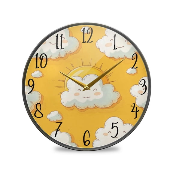 Acrylic Circular Clock 9.5x9.5 Inch Circular Clock Decorative Clock Creative Clock Dual-Purpose Clock Wall Clock Clock Decorate Your Space Cartoon Clouds and Sun
