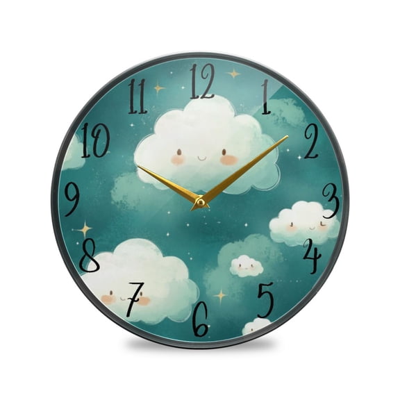 Acrylic Circular Clock 9.5x9.5 Inch Circular Clock Decorative Clock Creative Clock Dual-Purpose Clock Wall Clock Clock Decorate Your Space Cartoon Green Smile Cloud