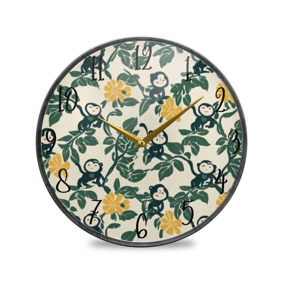 Acrylic Circular Clock 9.5x9.5 Inch Circular Clock Decorative Clock Creative Clock Dual-Purpose Clock Wall Clock Clock Decorate Your Space Cartoon Monkey and Green Leaves