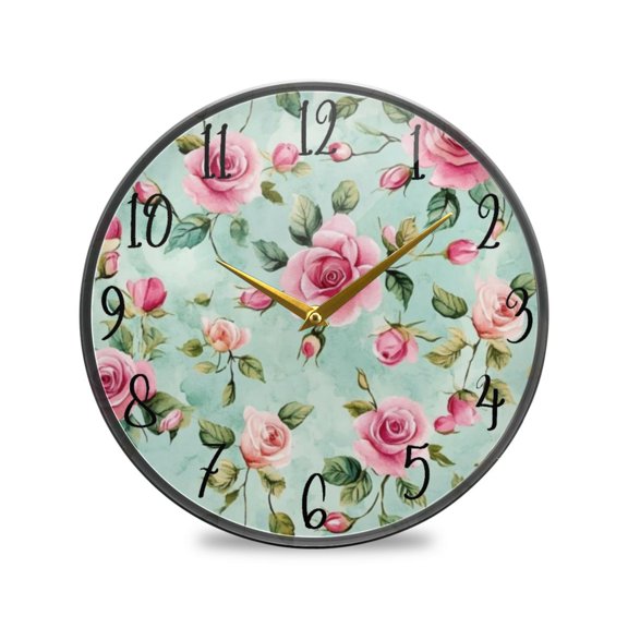 Acrylic Circular Clock 9.5x9.5 Inch Circular Clock Decorative Clock Creative Clock Dual-Purpose Clock Wall Clock Clock Decorate Your Space Cartoon Pink Pretty Rose Seamless