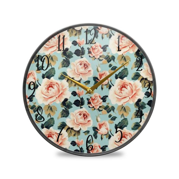Acrylic Circular Clock 9.5x9.5 Inch Circular Clock Decorative Clock Creative Clock Dual-Purpose Clock Wall Clock Clock Decorate Your Space Cartoon Pink Pretty Roses