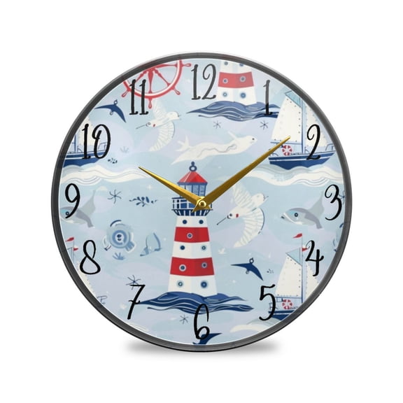 Acrylic Circular Clock 9.5x9.5 Inch Circular Clock Decorative Clock Creative Clock Dual-Purpose Clock Wall Clock Clock Decorate Your Space Cartoon Red Lighthouse