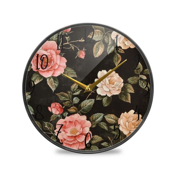 Acrylic Circular Clock 9.5x9.5 Inch Circular Clock Decorative Clock Creative Clock Dual-Purpose Clock Wall Clock Clock Decorate Your Space Cartoon Red Pretty Roses
