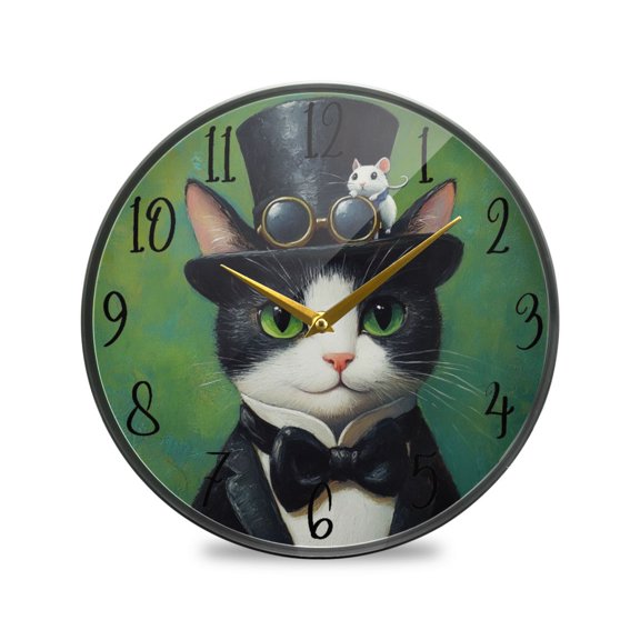Acrylic Circular Clock 9.5x9.5 Inch Circular Clock Decorative Clock Creative Clock Dual-Purpose Clock Wall Clock Clock Decorate Your Space Cat in A Suit
