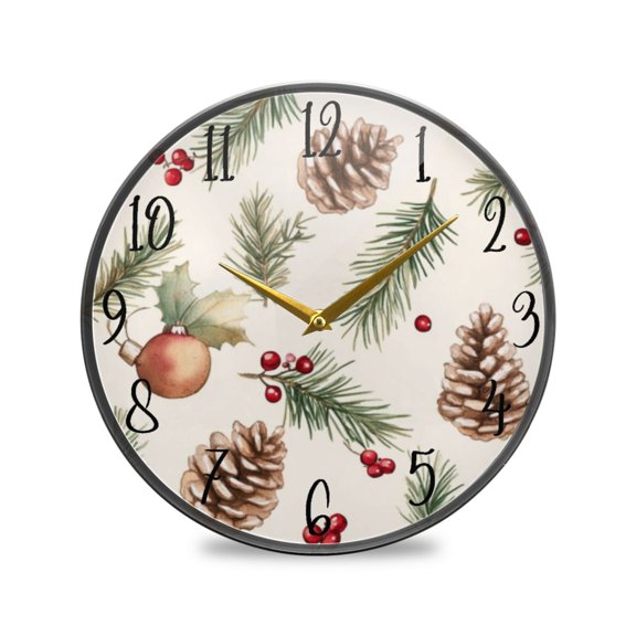 Acrylic Circular Clock 9.5x9.5 Inch Circular Clock Decorative Clock Creative Clock Dual-Purpose Clock Wall Clock Clock Decorate Your Space Christmas Pine Cone