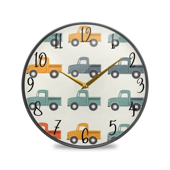 Acrylic Circular Clock 9.5x9.5 Inch Circular Clock Decorative Clock Creative Clock Dual-Purpose Clock Wall Clock Clock Decorate Your Space Colorful Cartoon Truck Seamless