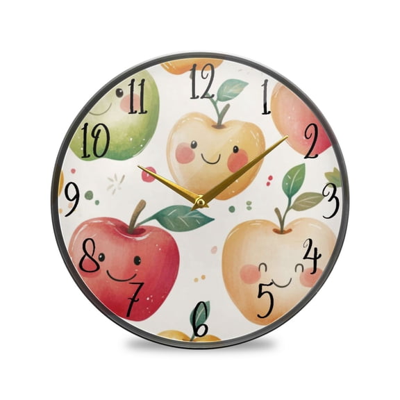 Acrylic Circular Clock 9.5x9.5 Inch Circular Clock Decorative Clock Creative Clock Dual-Purpose Clock Wall Clock Clock Decorate Your Space Colorful Cartoon Smiling Apple