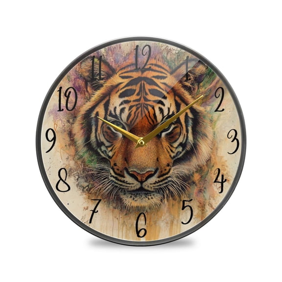 Acrylic Circular Clock 9.5x9.5 Inch Circular Clock Decorative Clock Creative Clock Dual-Purpose Clock Wall Clock Clock Decorate Your Space Colorful Pretty Tiger Pattern