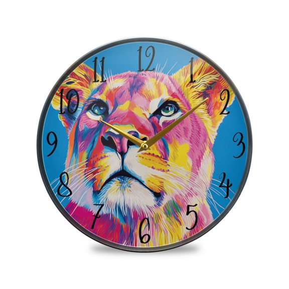 Acrylic Circular Clock 9.5x9.5 Inch Circular Clock Decorative Clock Creative Clock Dual-Purpose Clock Wall Clock Clock Decorate Your Space Colorful Pretty Lion Pattern