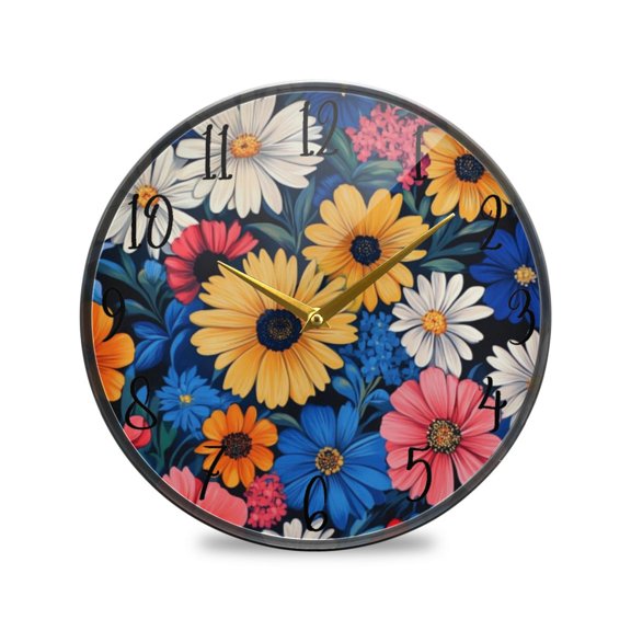 Acrylic Circular Clock 9.5x9.5 Inch Circular Clock Decorative Clock Creative Clock Dual-Purpose Clock Wall Clock Clock Decorate Your Space Colorful Pretty Flowers Seamless2