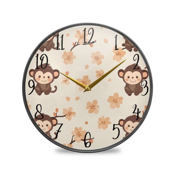 Acrylic Circular Clock 9.5x9.5 Inch Circular Clock Decorative Clock Creative Clock Dual-Purpose Clock Wall Clock Clock Decorate Your Space Cute Little Brown Monkey