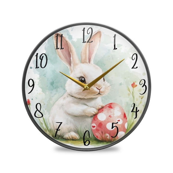 Acrylic Circular Clock 9.5x9.5 Inch Circular Clock Decorative Clock Creative Clock Dual-Purpose Clock Wall Clock Clock Decorate Your Space Easter White Rabbit