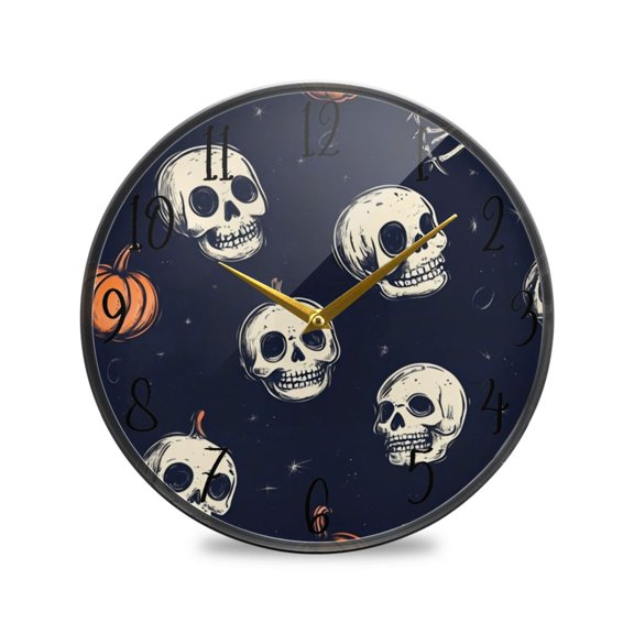 Acrylic Circular Clock 9.5x9.5 Inch Circular Clock Decorative Clock Creative Clock Dual-Purpose Clock Wall Clock Clock Decorate Your Space Halloween Pumpkin Skull1