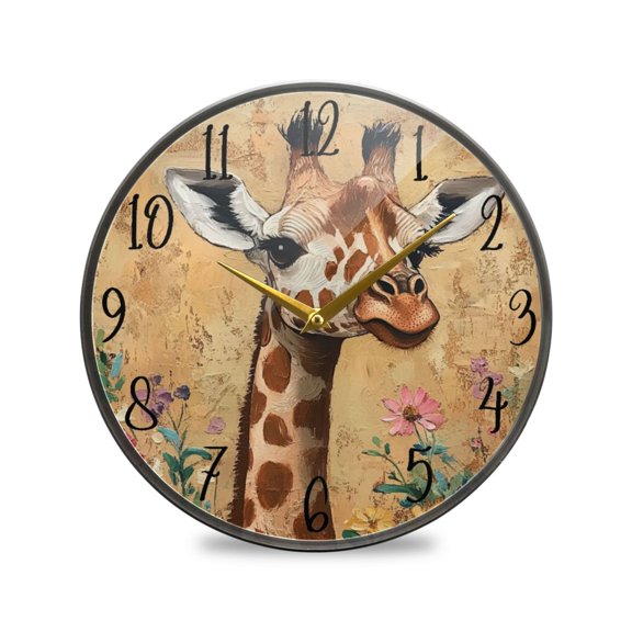 Acrylic Circular Clock 9.5x9.5 Inch Circular Clock Decorative Clock Creative Clock Dual-Purpose Clock Wall Clock Clock Decorate Your Space Pretty Flowers and Giraffes