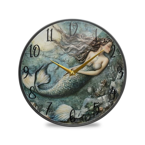 Acrylic Circular Clock 9.5x9.5 Inch Circular Clock Decorative Clock Creative Clock Dual-Purpose Clock Wall Clock Clock Decorate Your Space Pretty Mermaid Pattern