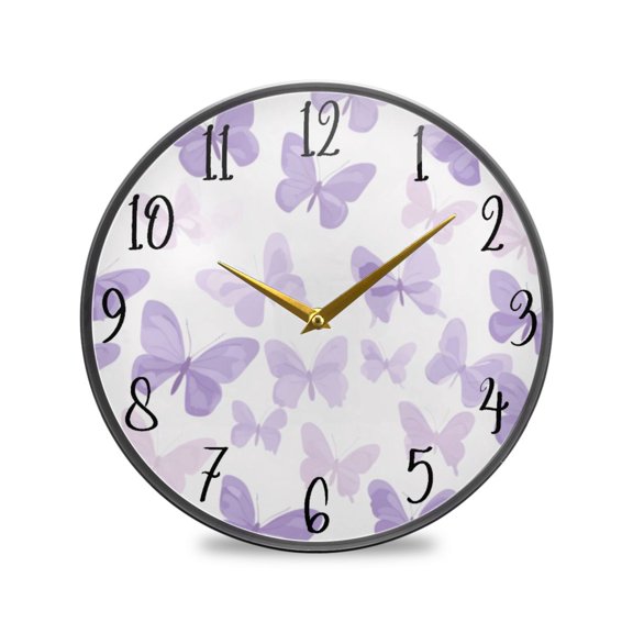 Acrylic Circular Clock 9.5x9.5 Inch Circular Clock Decorative Clock Creative Clock Dual-Purpose Clock Wall Clock Clock Decorate Your Space Pretty Purple Butterfly Seamless