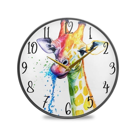 Acrylic Circular Clock 9.5x9.5 Inch Circular Clock Decorative Clock Creative Clock Dual-Purpose Clock Wall Clock Clock Decorate Your Space Rainbow Pretty Giraffe