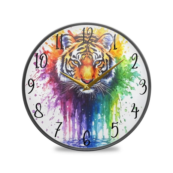 Acrylic Circular Clock 9.5x9.5 Inch Circular Clock Decorative Clock Creative Clock Dual-Purpose Clock Wall Clock Clock Decorate Your Space Rainbow Pretty Tiger